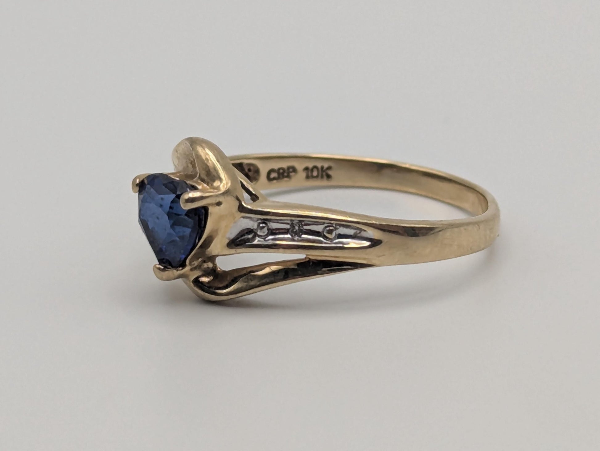 10k Yellow Gold Diamond Sapphire Diamond Band. 10k Sapphire Solitaire Ring. Promise Ring.