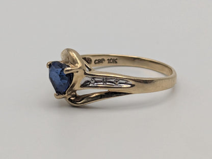 10k Yellow Gold Diamond Sapphire Diamond Band. 10k Sapphire Solitaire Ring. Promise Ring.