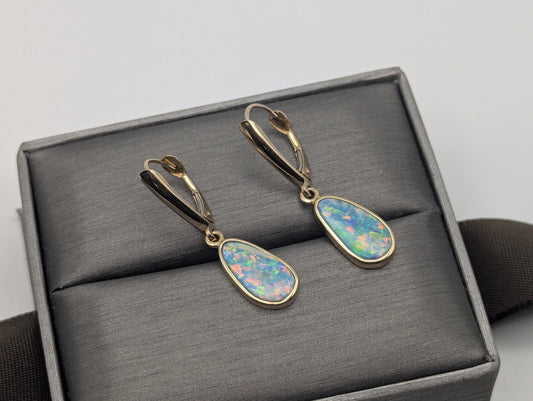 14K Yellow Gold Opal Drop Dangle Earrings Opal Earrings Earrings