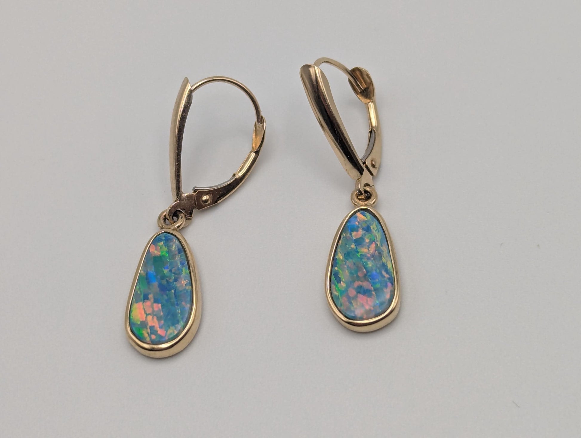 14K Yellow Gold Opal Drop Dangle Earrings Opal Earrings Earrings