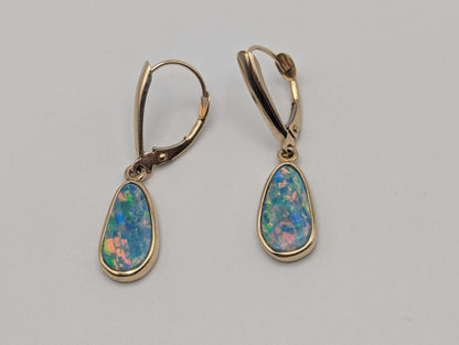 14K Yellow Gold Opal Drop Dangle Earrings Opal Earrings Earrings