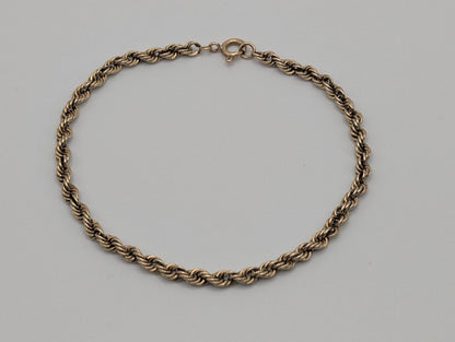 Italy 14k Yellow Gold 3.2 mm Twisted Rope 7.5" Bracelet Chain Classic Gold Rope Chain