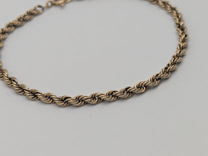 Italy 14k Yellow Gold 3.2 mm Twisted Rope 7.5" Bracelet Chain Classic Gold Rope Chain