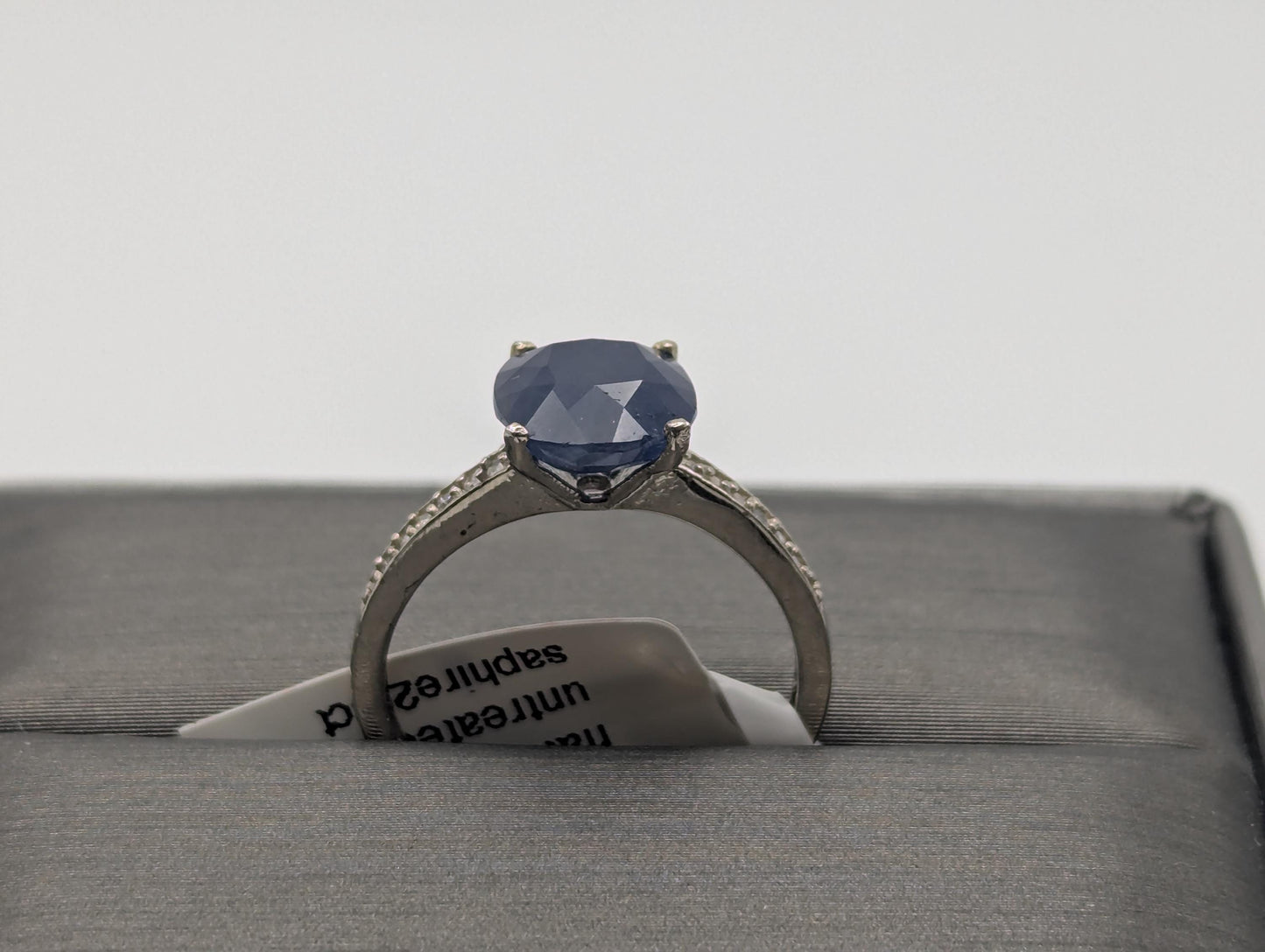 Appraised 10k White Gold Solitare 2.5ct Blue Sapphire Diamond Promise Ring