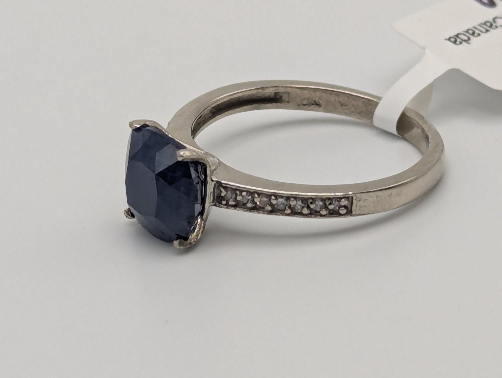Appraised 10k White Gold Solitare 2.5ct Blue Sapphire Diamond Promise Ring