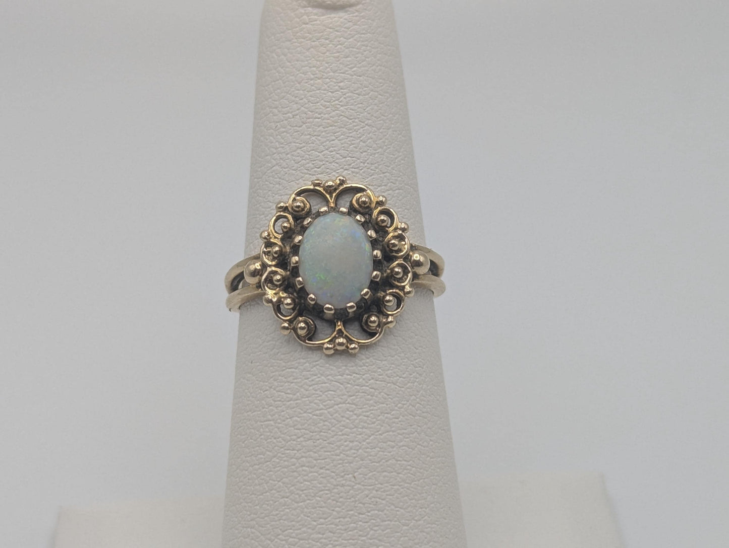 14k Victorian Opal Ring. Yellow Gold Opal Ring.Statement Band