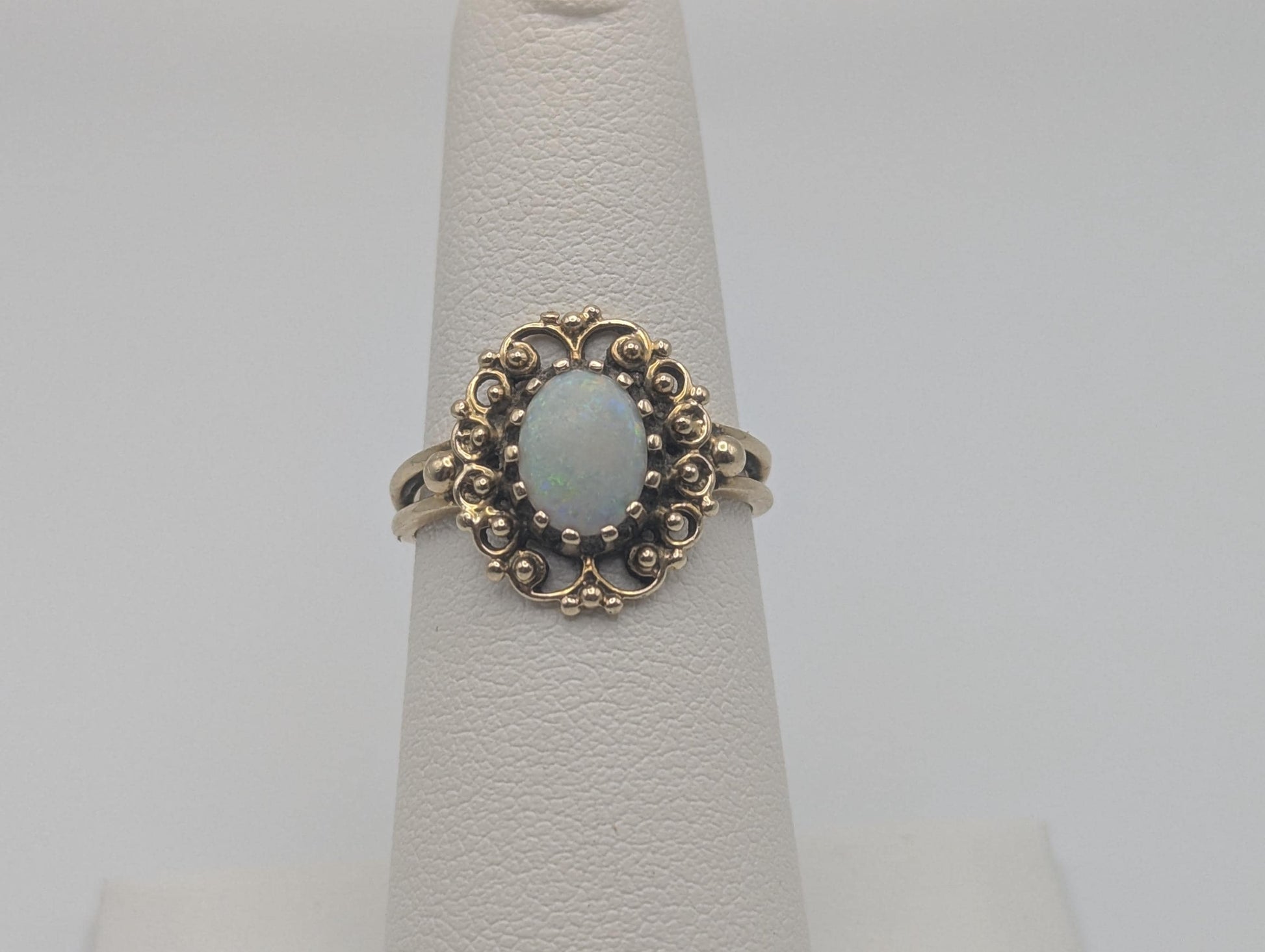 14k Victorian Opal Ring. Yellow Gold Opal Ring.Statement Band