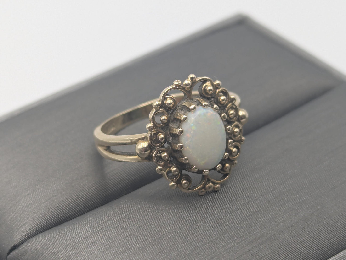 14k Victorian Opal Ring. Yellow Gold Opal Ring.Statement Band