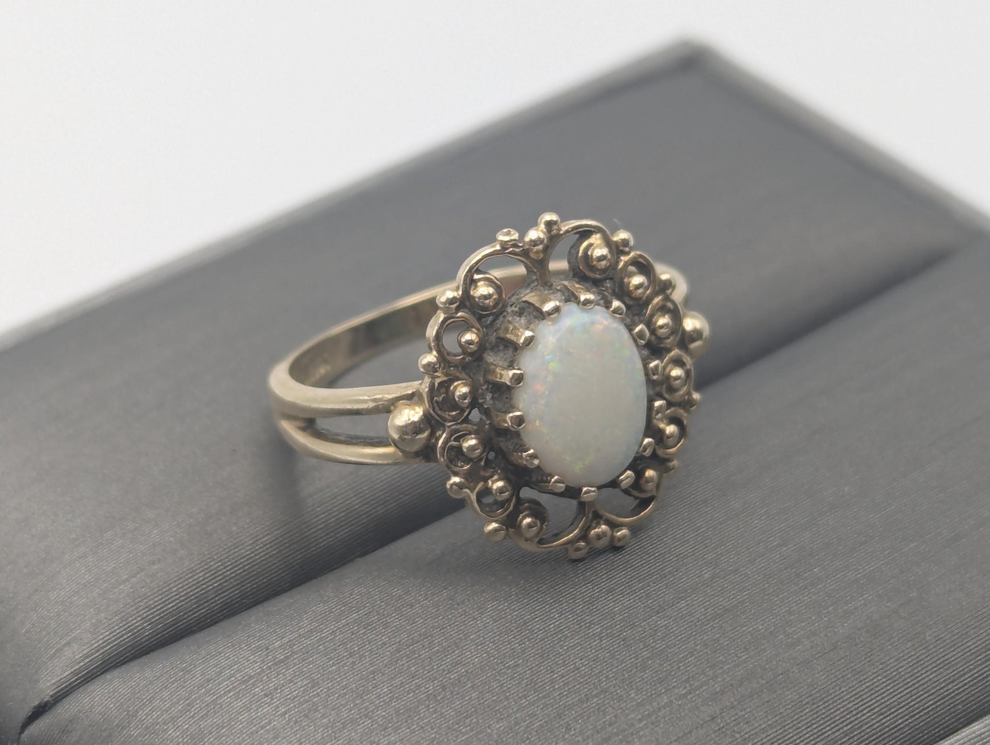 14k Victorian Opal Ring. Yellow Gold Opal Ring.Statement Band
