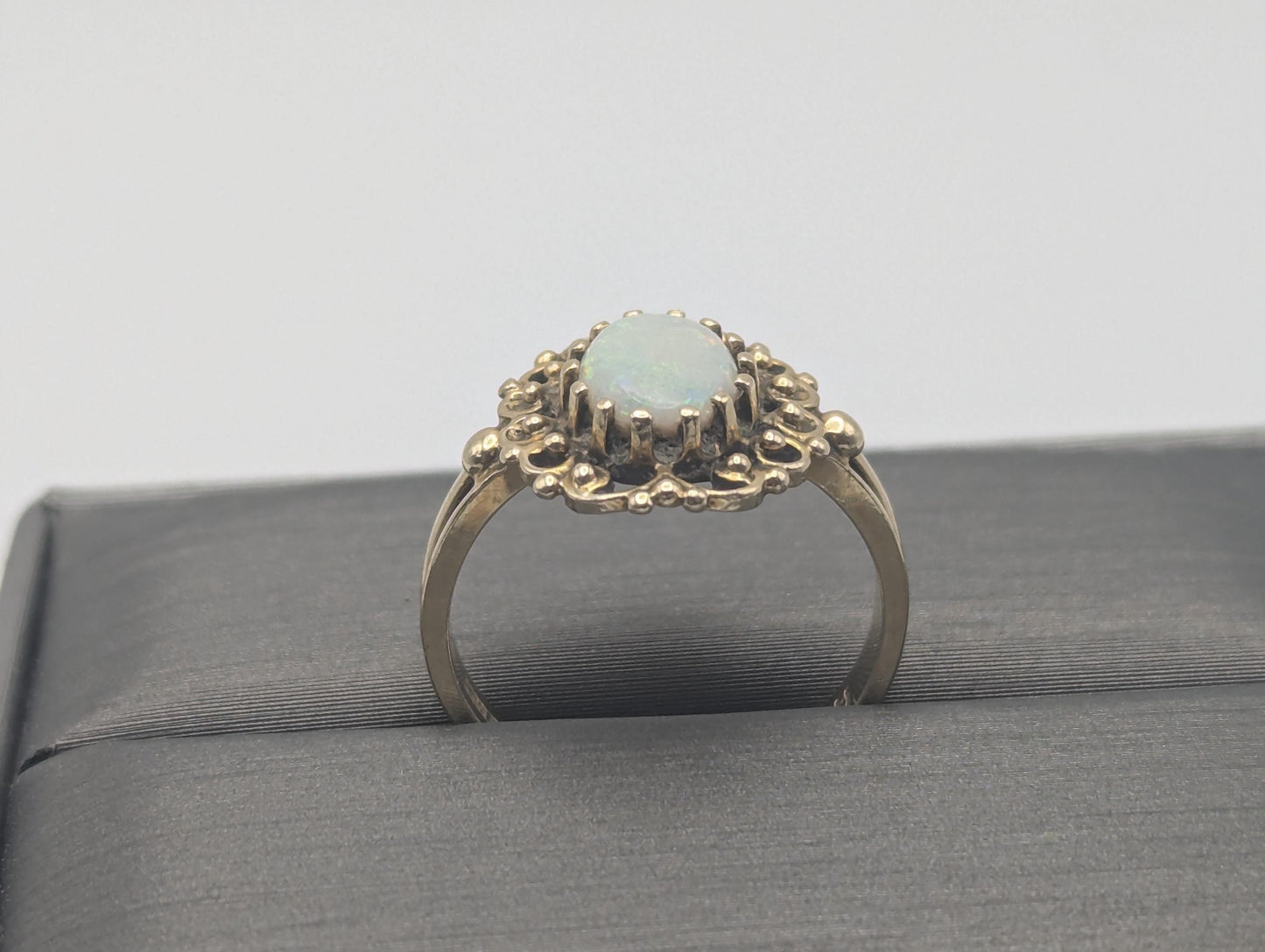 14k Victorian Opal Ring. Yellow Gold Opal Ring.Statement Band