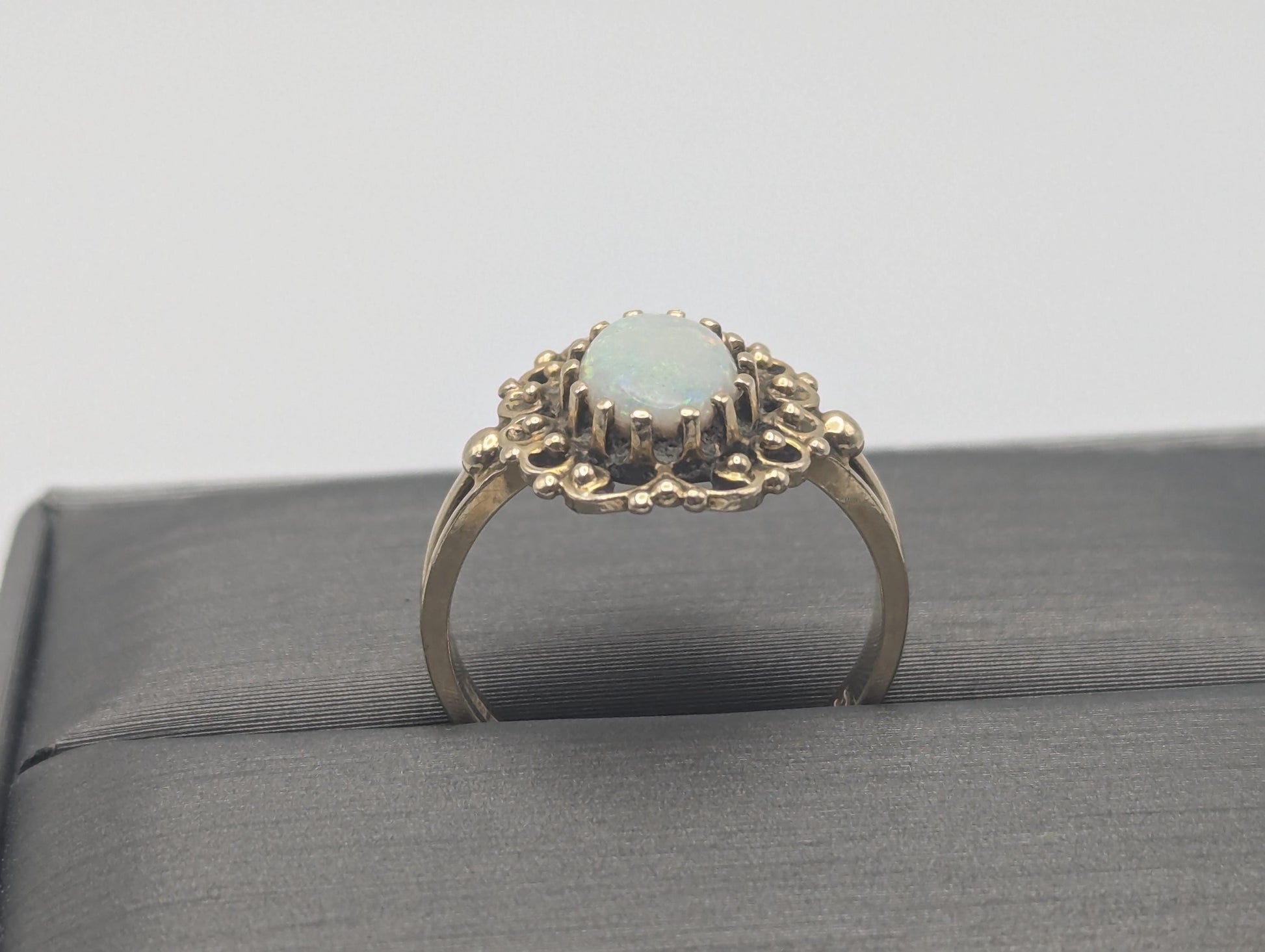 14k Victorian Opal Ring. Yellow Gold Opal Ring.Statement Band