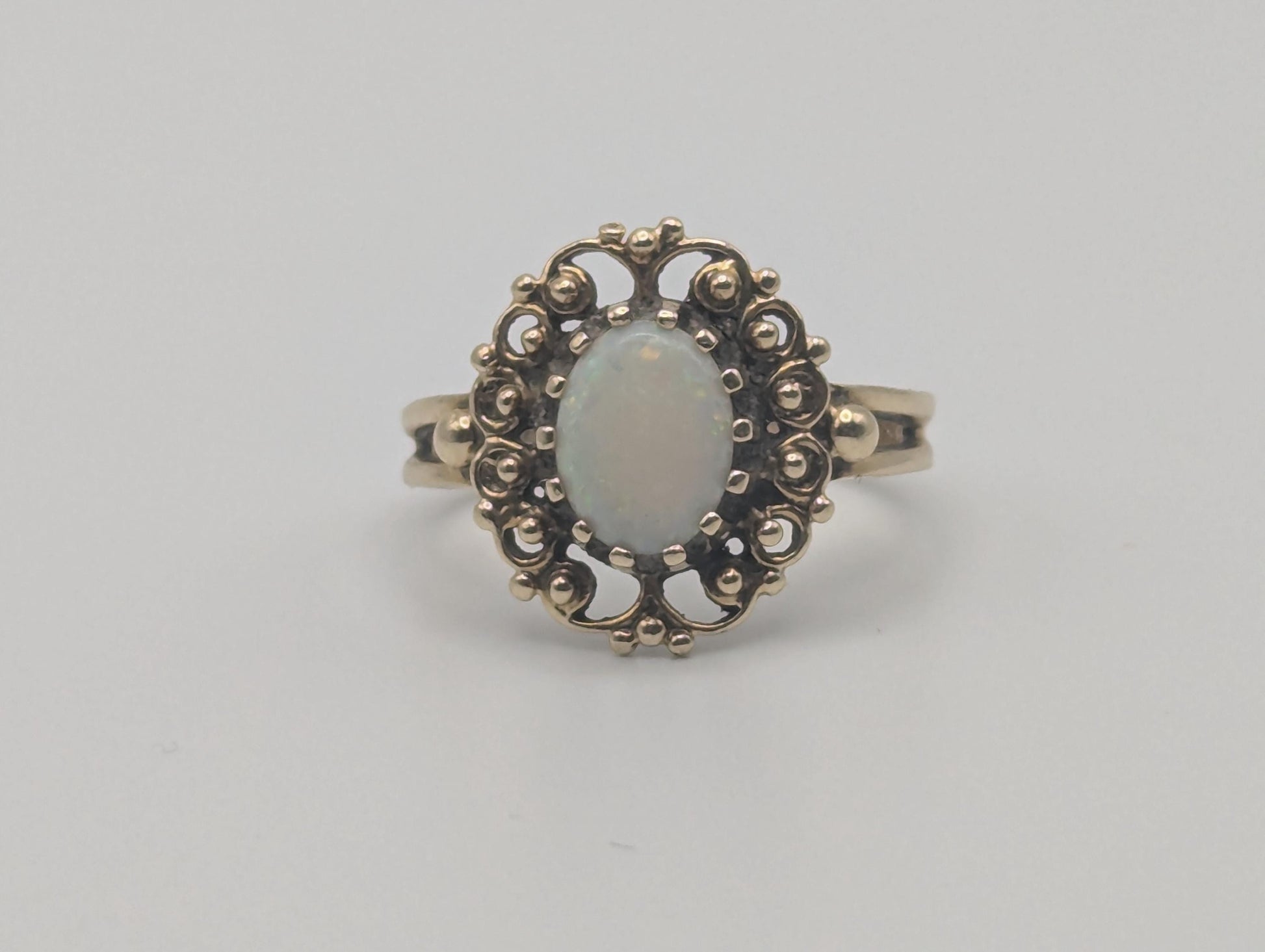 14k Victorian Opal Ring. Yellow Gold Opal Ring.Statement Band