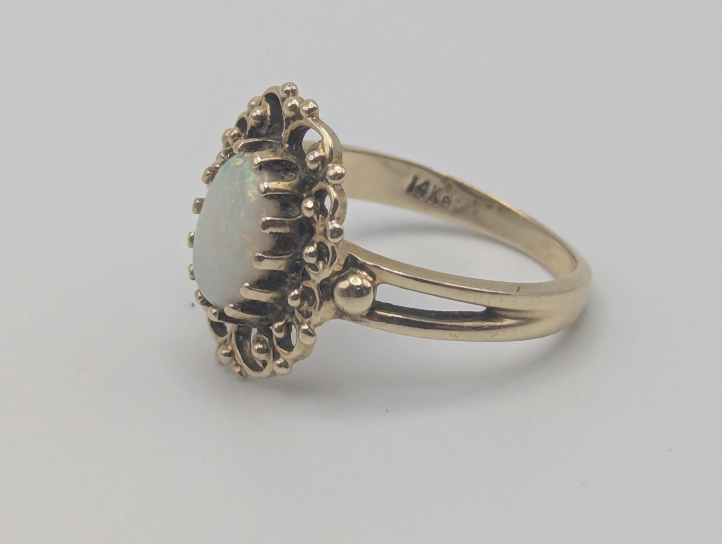 14k Victorian Opal Ring. Yellow Gold Opal Ring.Statement Band