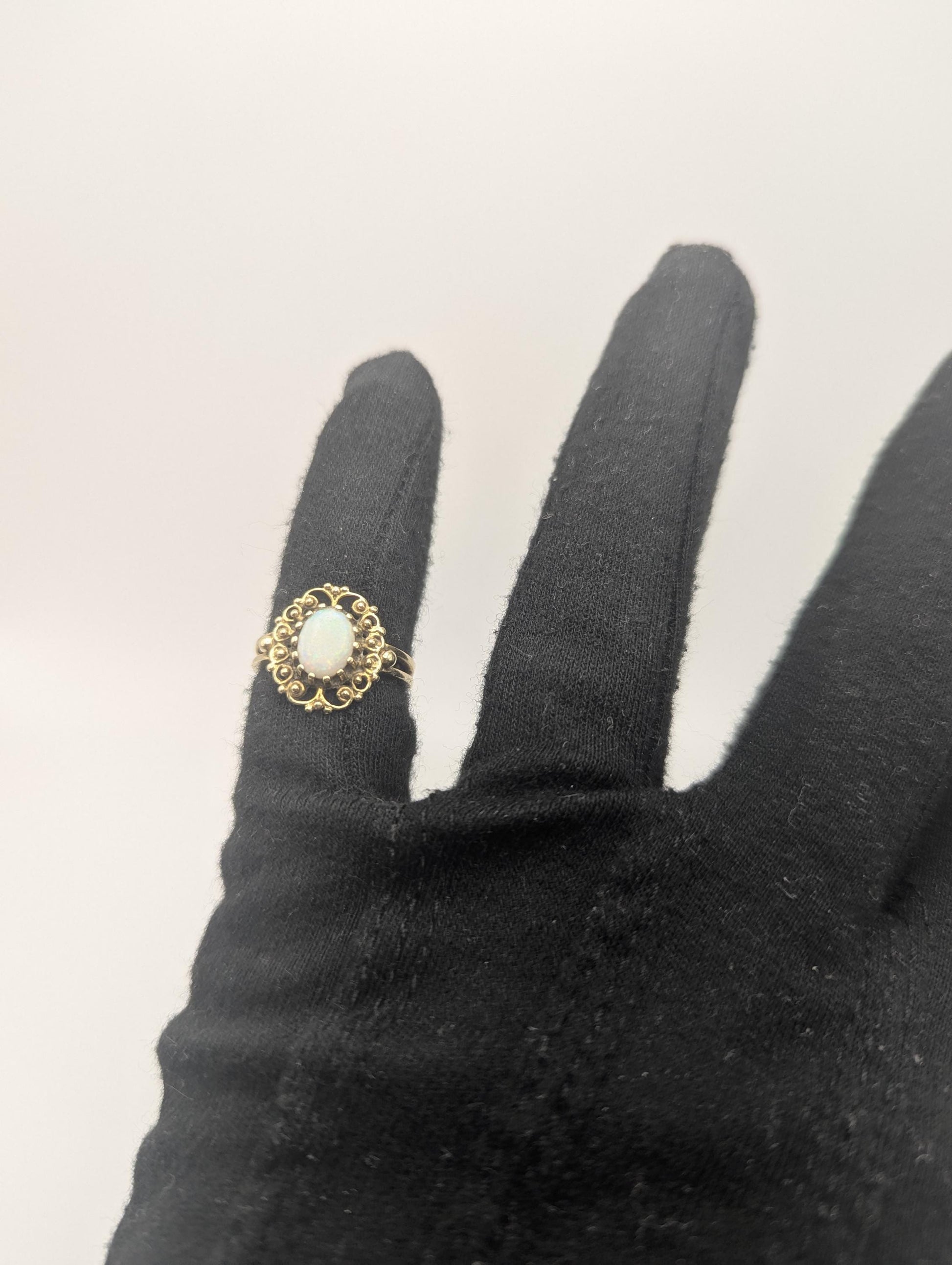 14k Victorian Opal Ring. Yellow Gold Opal Ring.Statement Band