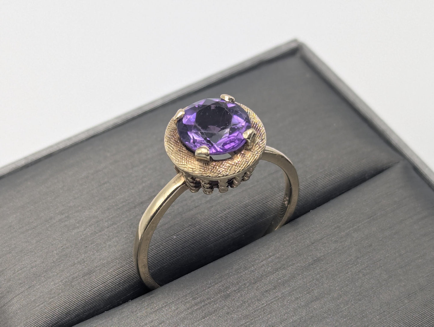 Antique 14k Gold Solitaire Purple Amethyst Stone Ring Victorian Cocktail Statement
