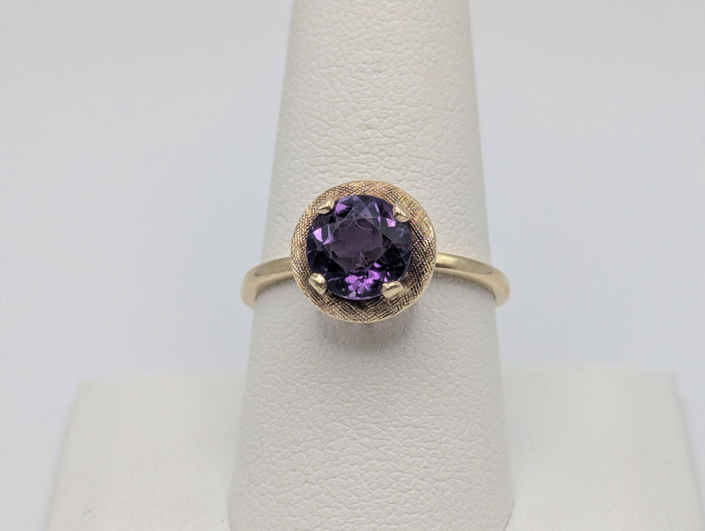 Antique 14k Gold Solitaire Purple Amethyst Stone Ring Victorian Cocktail Statement