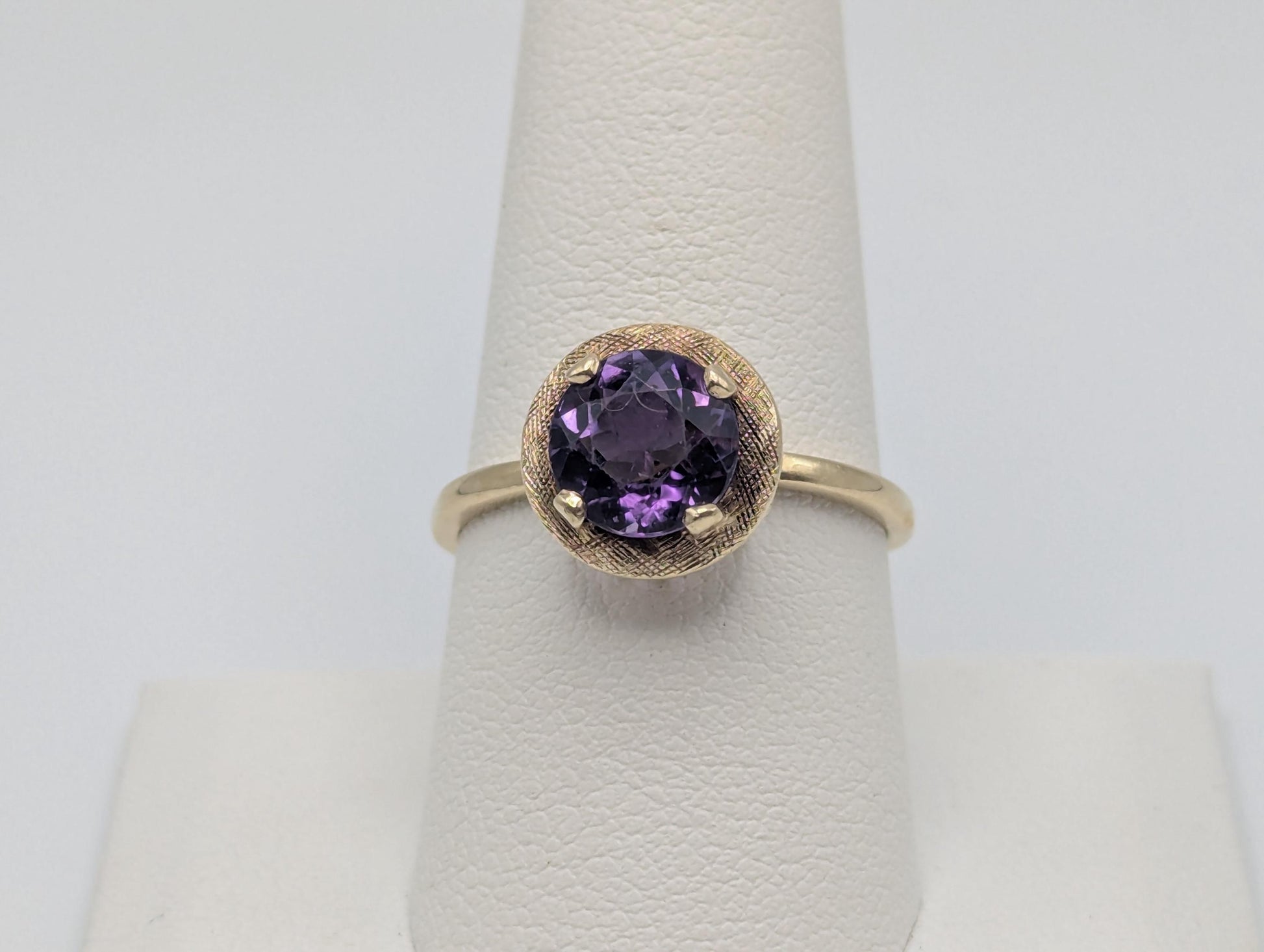 Antique 14k Gold Solitaire Purple Amethyst Stone Ring Victorian Cocktail Statement