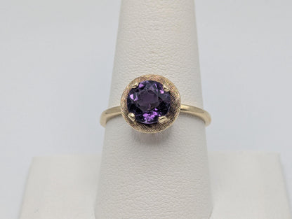 Antique 14k Gold Solitaire Purple Amethyst Stone Ring Victorian Cocktail Statement