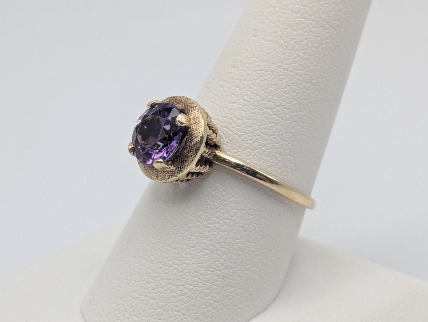 Antique 14k Gold Solitaire Purple Amethyst Stone Ring Victorian Cocktail Statement