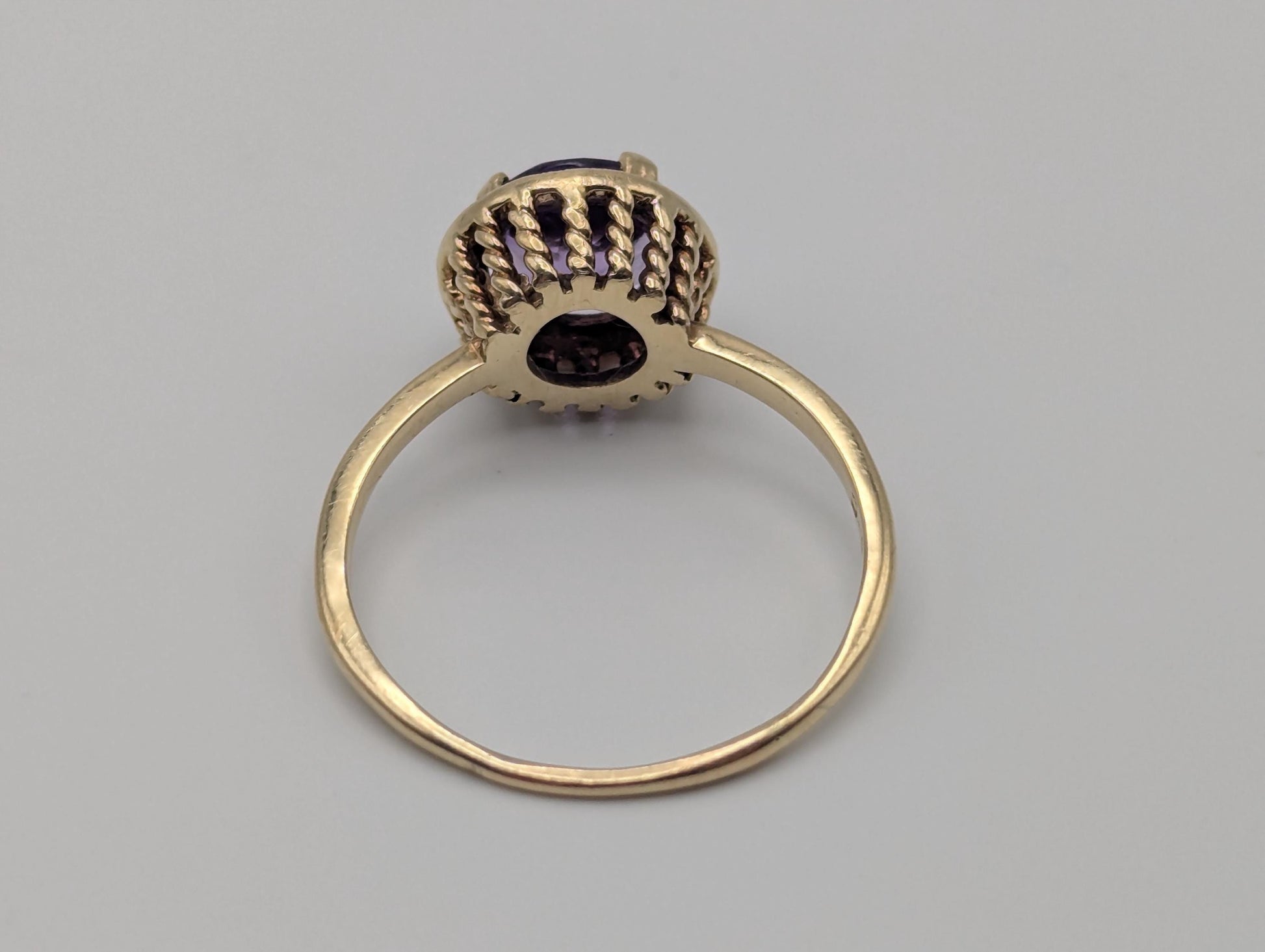 Antique 14k Gold Solitaire Purple Amethyst Stone Ring Victorian Cocktail Statement