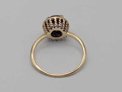 Antique 14k Gold Solitaire Purple Amethyst Stone Ring Victorian Cocktail Statement