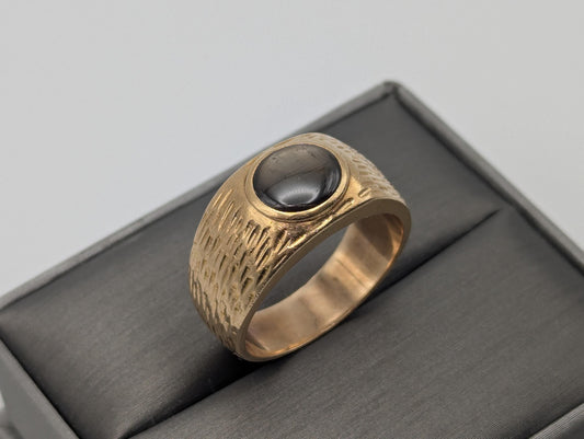 Heavy 18k Solid Gold 10gr Gold Black Star Sapphire Statement Signet Cigar Ring Wedding Mens