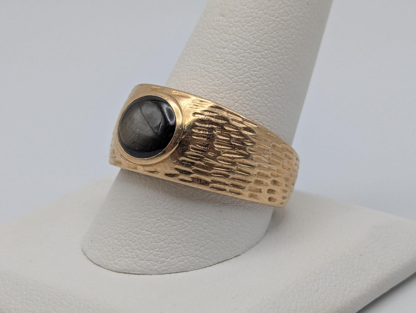 Heavy 18k Solid Gold 10gr Gold Black Star Sapphire Statement Signet Cigar Ring Wedding Mens