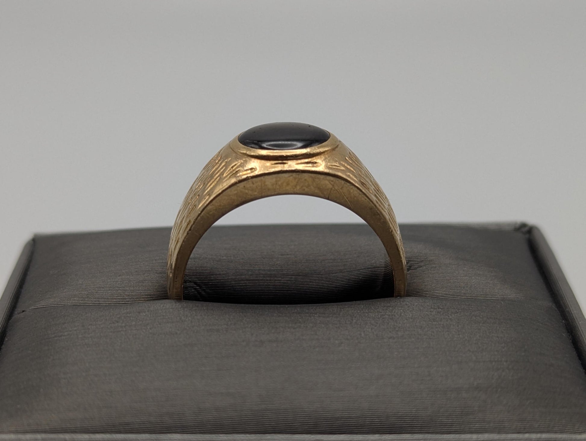 Heavy 18k Solid Gold 10gr Gold Black Star Sapphire Statement Signet Cigar Ring Wedding Mens