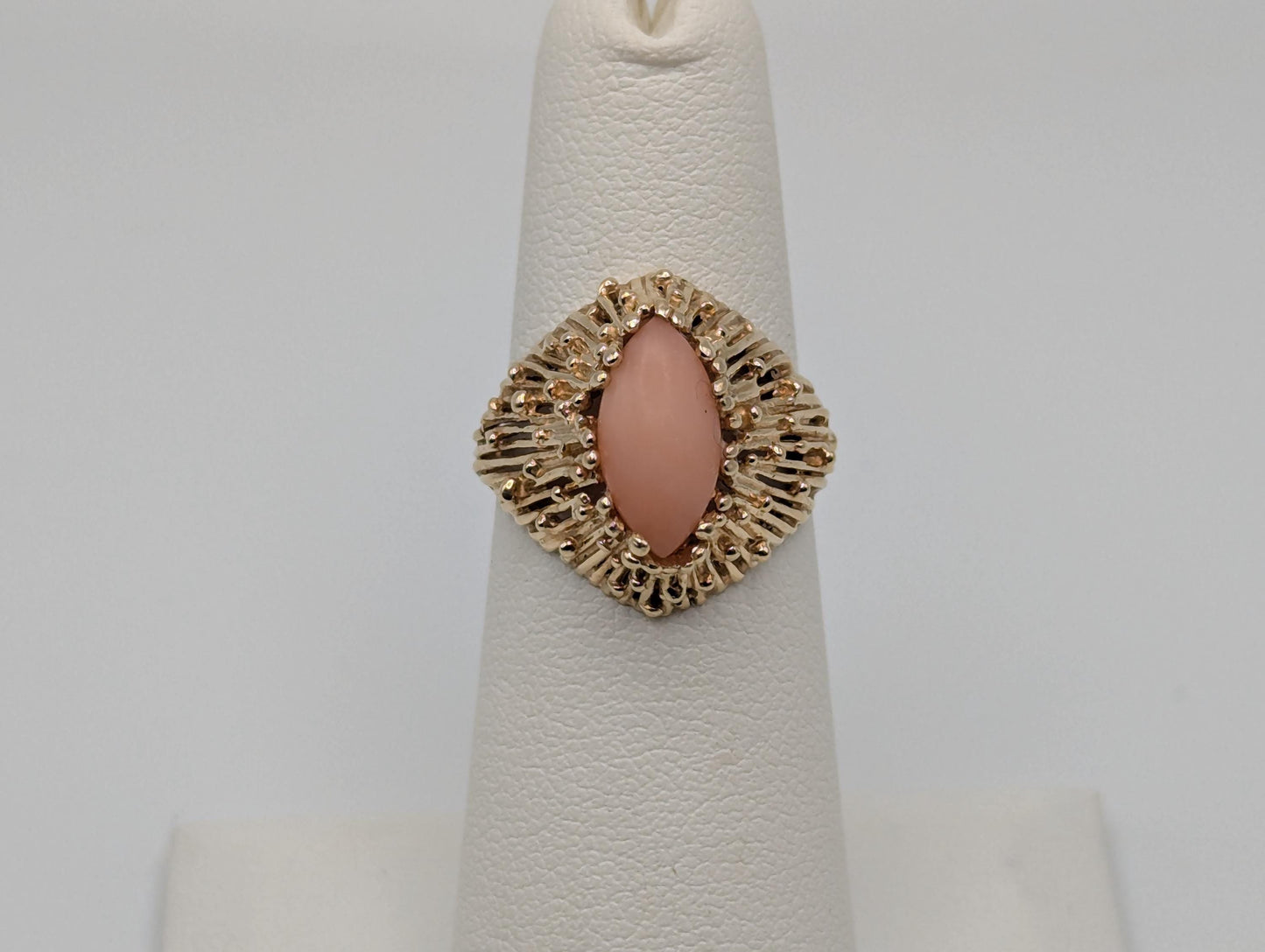 14k Yellow Gold Pink Coral Ring Cocktail Ring Statement Wedding Ring
