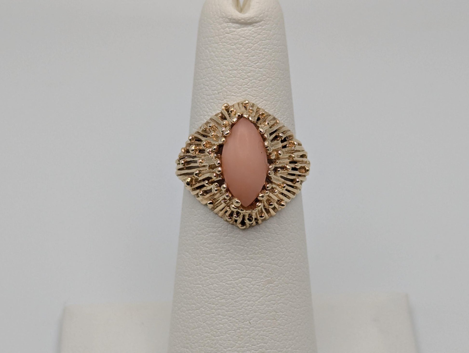 14k Yellow Gold Pink Coral Ring Cocktail Ring Statement Wedding Ring