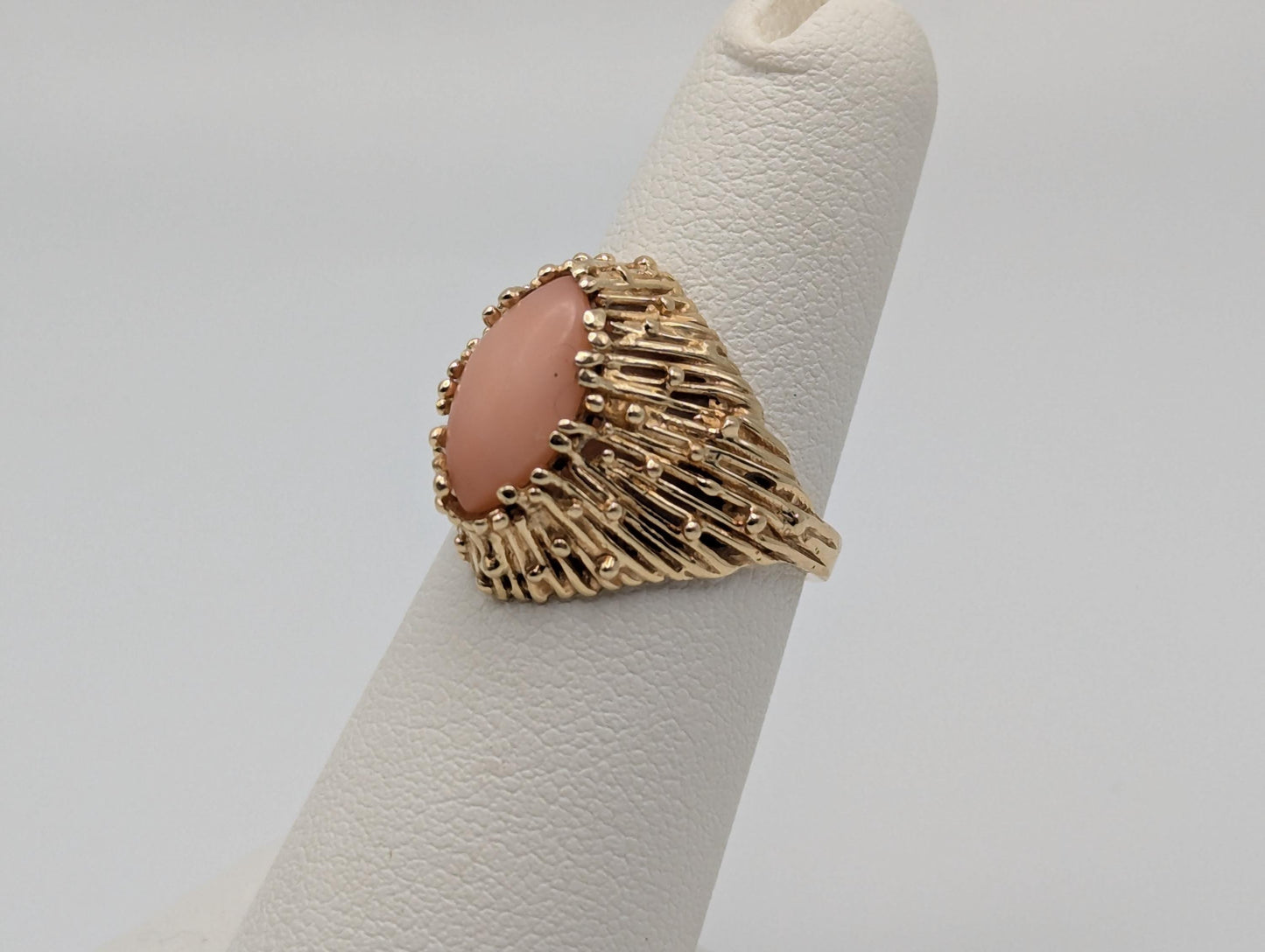 14k Yellow Gold Pink Coral Ring Cocktail Ring Statement Wedding Ring
