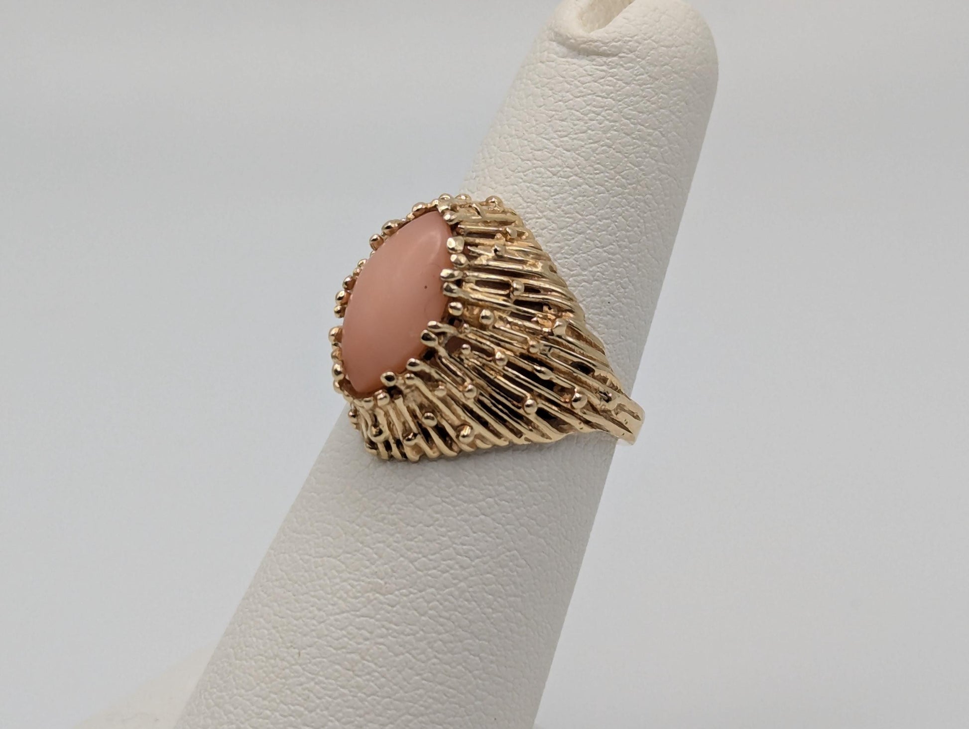 14k Yellow Gold Pink Coral Ring Cocktail Ring Statement Wedding Ring