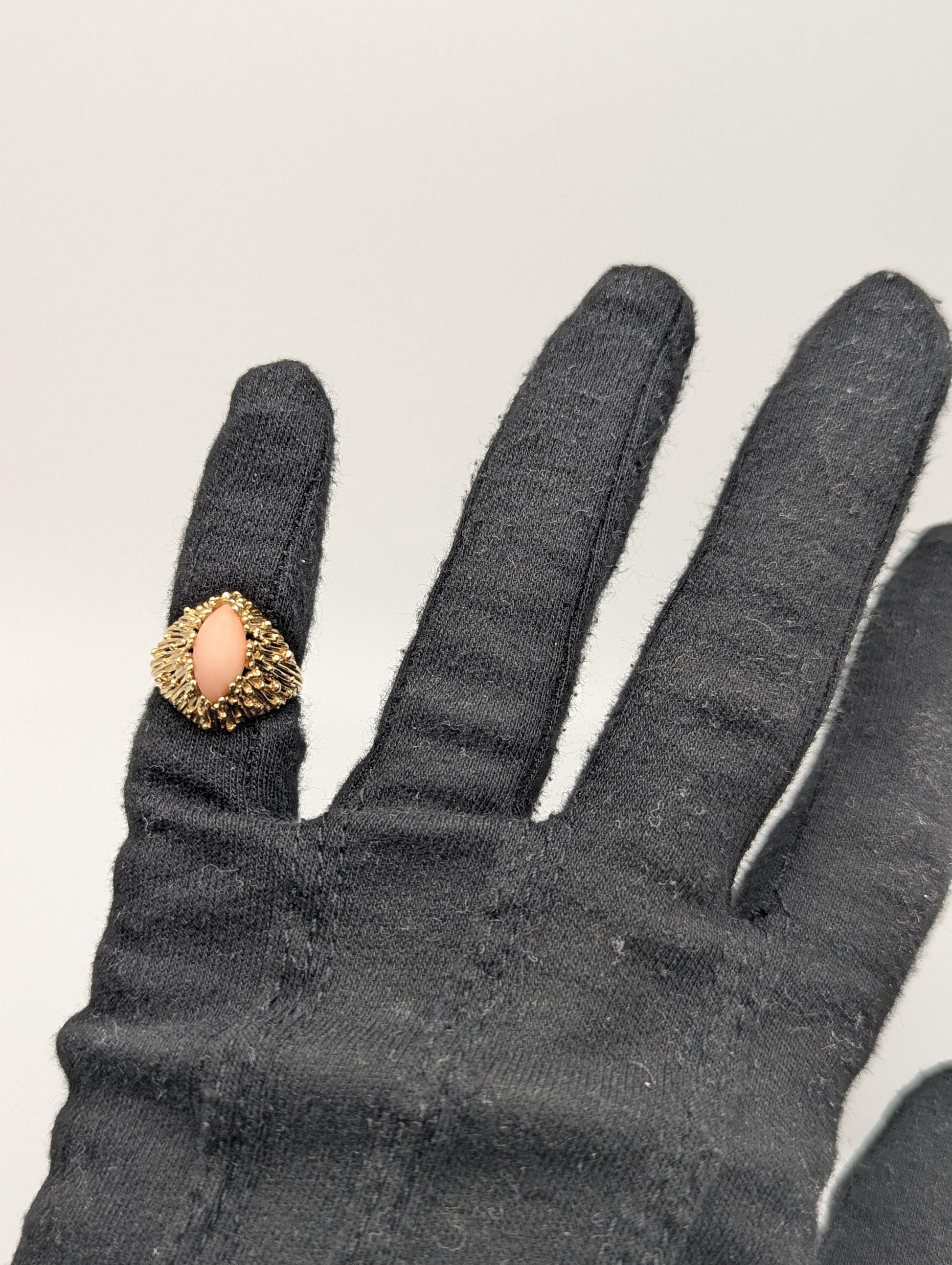 14k Yellow Gold Pink Coral Ring Cocktail Ring Statement Wedding Ring