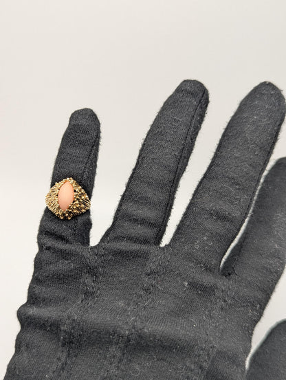 14k Yellow Gold Pink Coral Ring Cocktail Ring Statement Wedding Ring