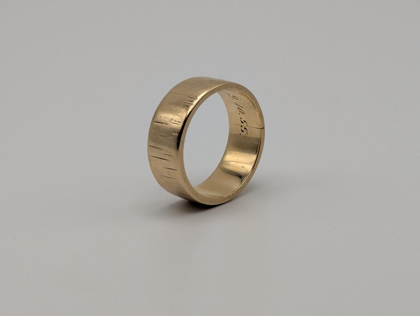 14k Yellow Gold Etched Design 7mm Wide Wedding Cigar Ring Comfort Fit Anniversary Band