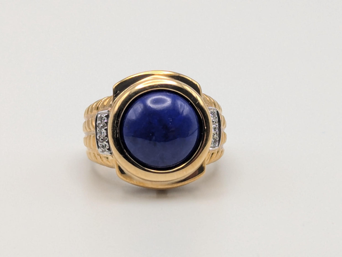 10k Yellow Heavy 6gr Lapis Lazuli Diamond Statement Ring Pinky Signet Ring