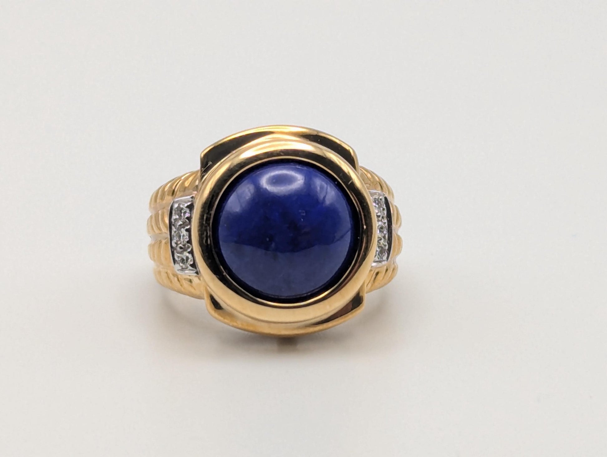 10k Yellow Heavy 6gr Lapis Lazuli Diamond Statement Ring Pinky Signet Ring