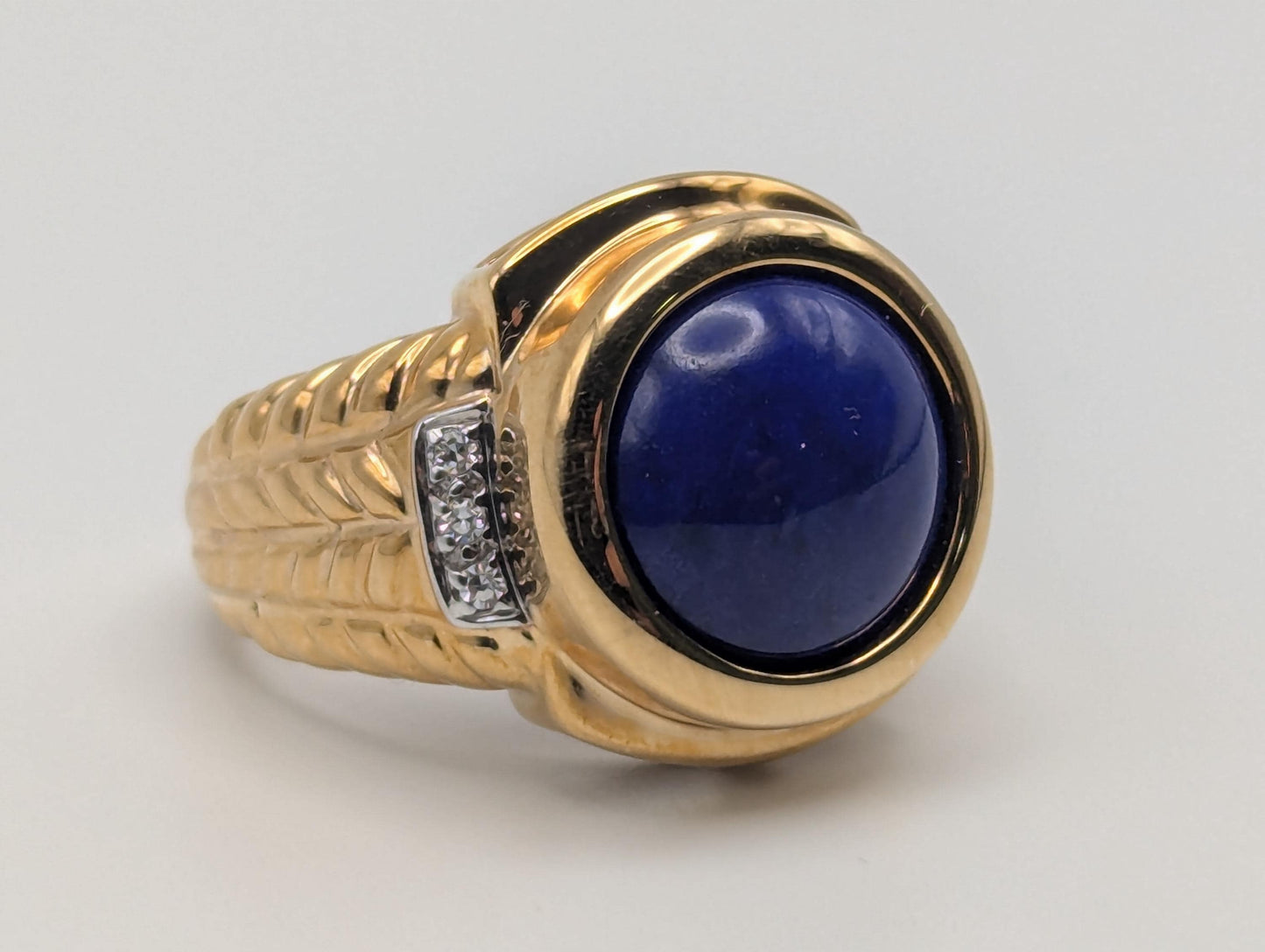 10k Yellow Heavy 6gr Lapis Lazuli Diamond Statement Ring Pinky Signet Ring