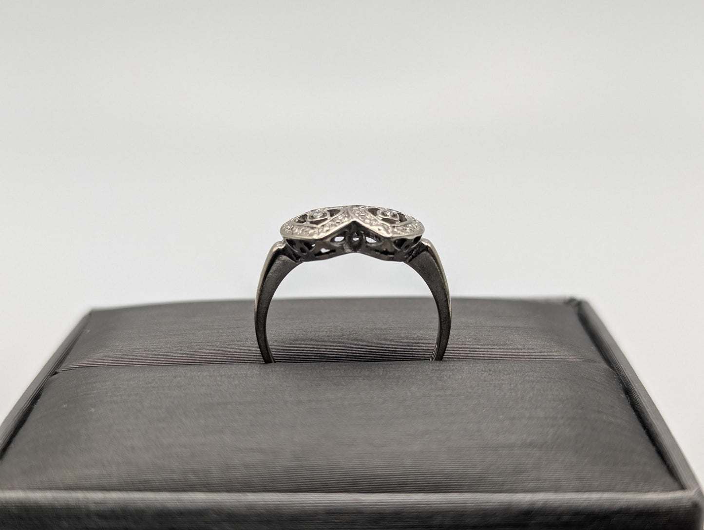 10k White Gold Diamond Hearts Ring Two Hearts Promise Love Ring Heart Minimalist Ring