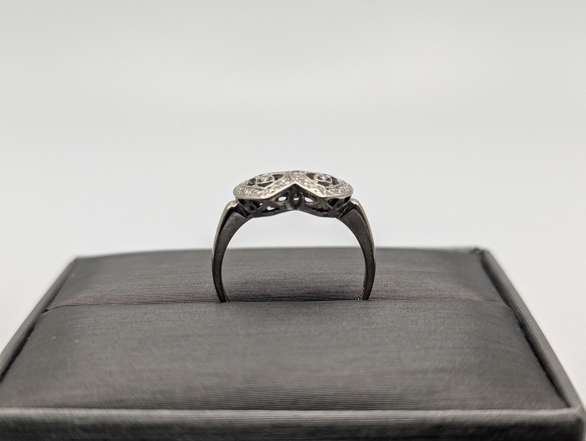 10k White Gold Diamond Hearts Ring Two Hearts Promise Love Ring Heart Minimalist Ring