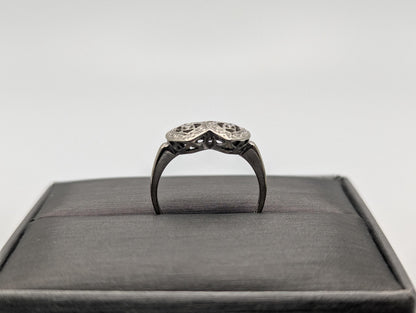 10k White Gold Diamond Hearts Ring Two Hearts Promise Love Ring Heart Minimalist Ring