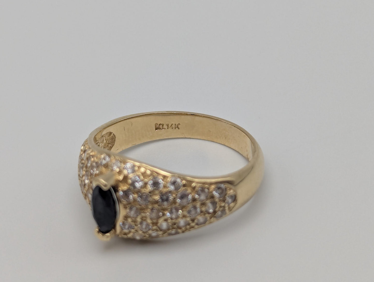 14k Yellow Gold Blue Sapphire Band Signet Ring Pinky Ring