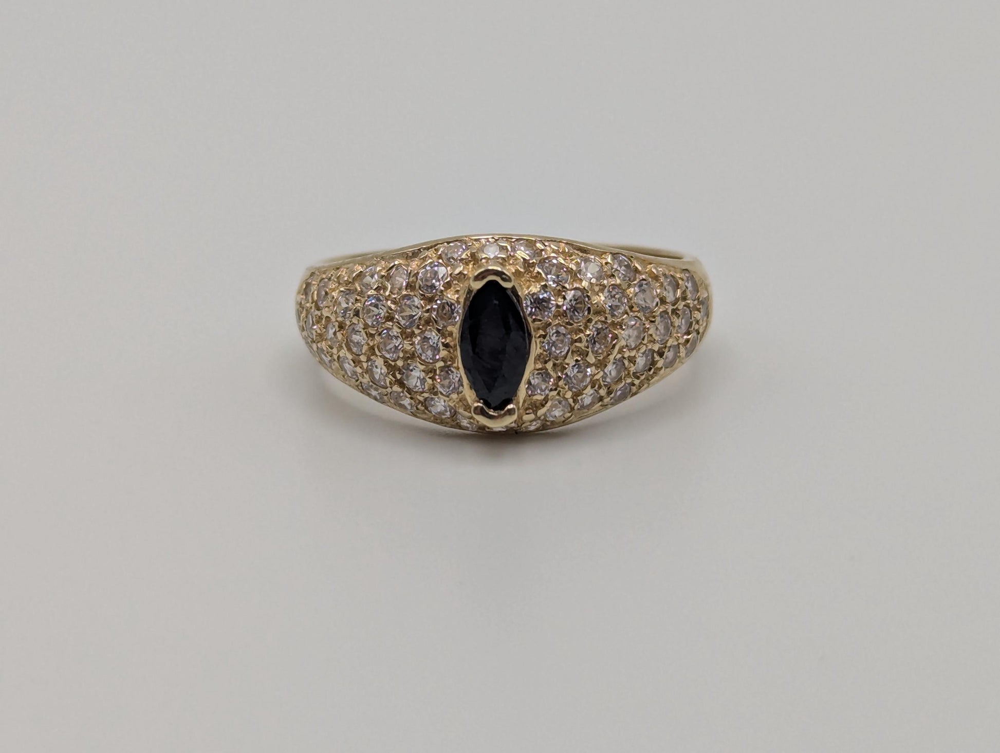 14k Yellow Gold Blue Sapphire Band Signet Ring Pinky Ring
