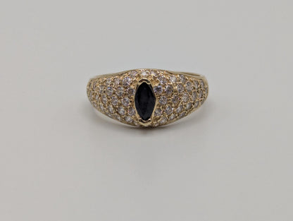 14k Yellow Gold Blue Sapphire Band Signet Ring Pinky Ring