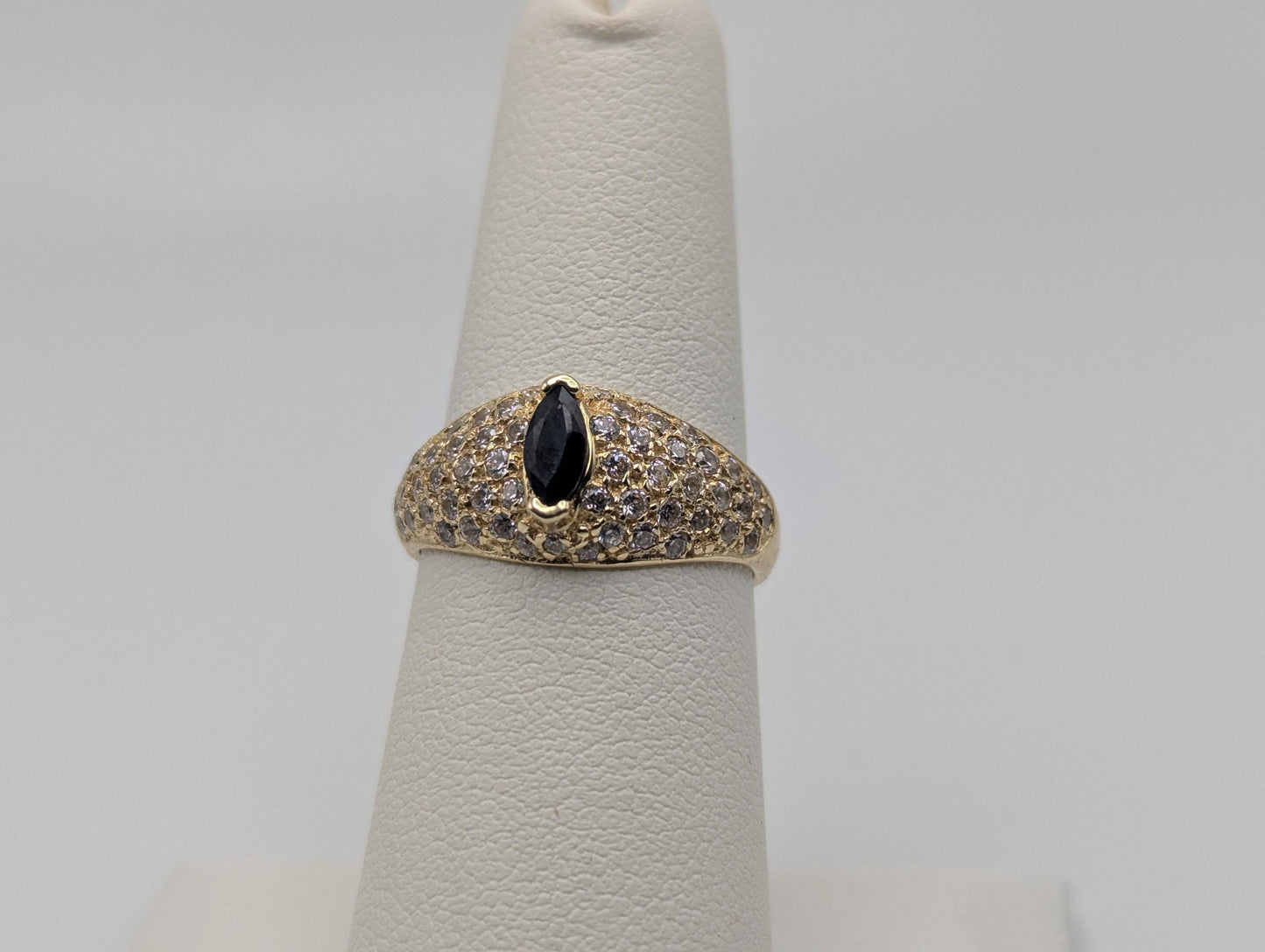 14k Yellow Gold Blue Sapphire Band Signet Ring Pinky Ring