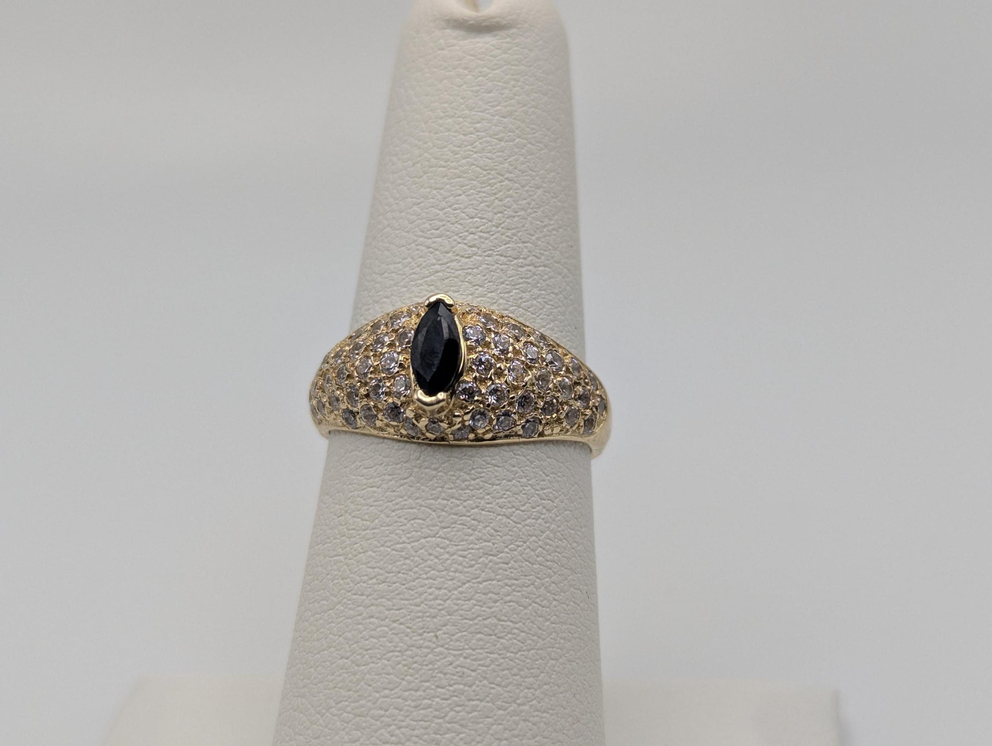 14k Yellow Gold Blue Sapphire Band Signet Ring Pinky Ring