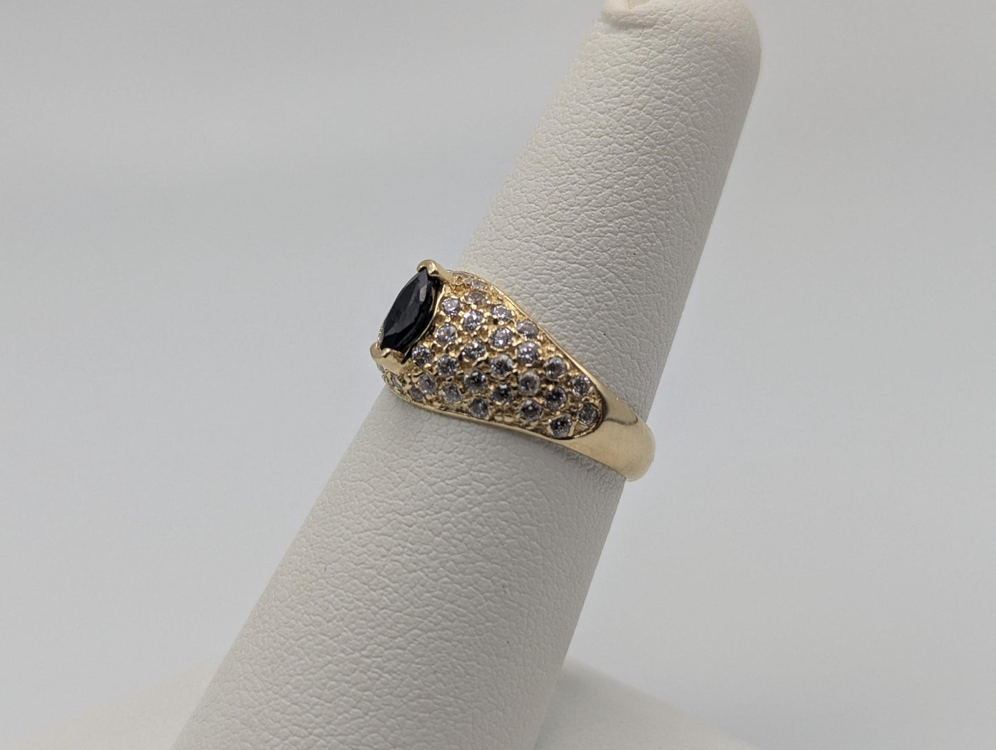 14k Yellow Gold Blue Sapphire Band Signet Ring Pinky Ring
