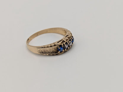 10k Yellow Gold Blue Topaz White Quartz Ring Vintage Half Channel Setting Ring