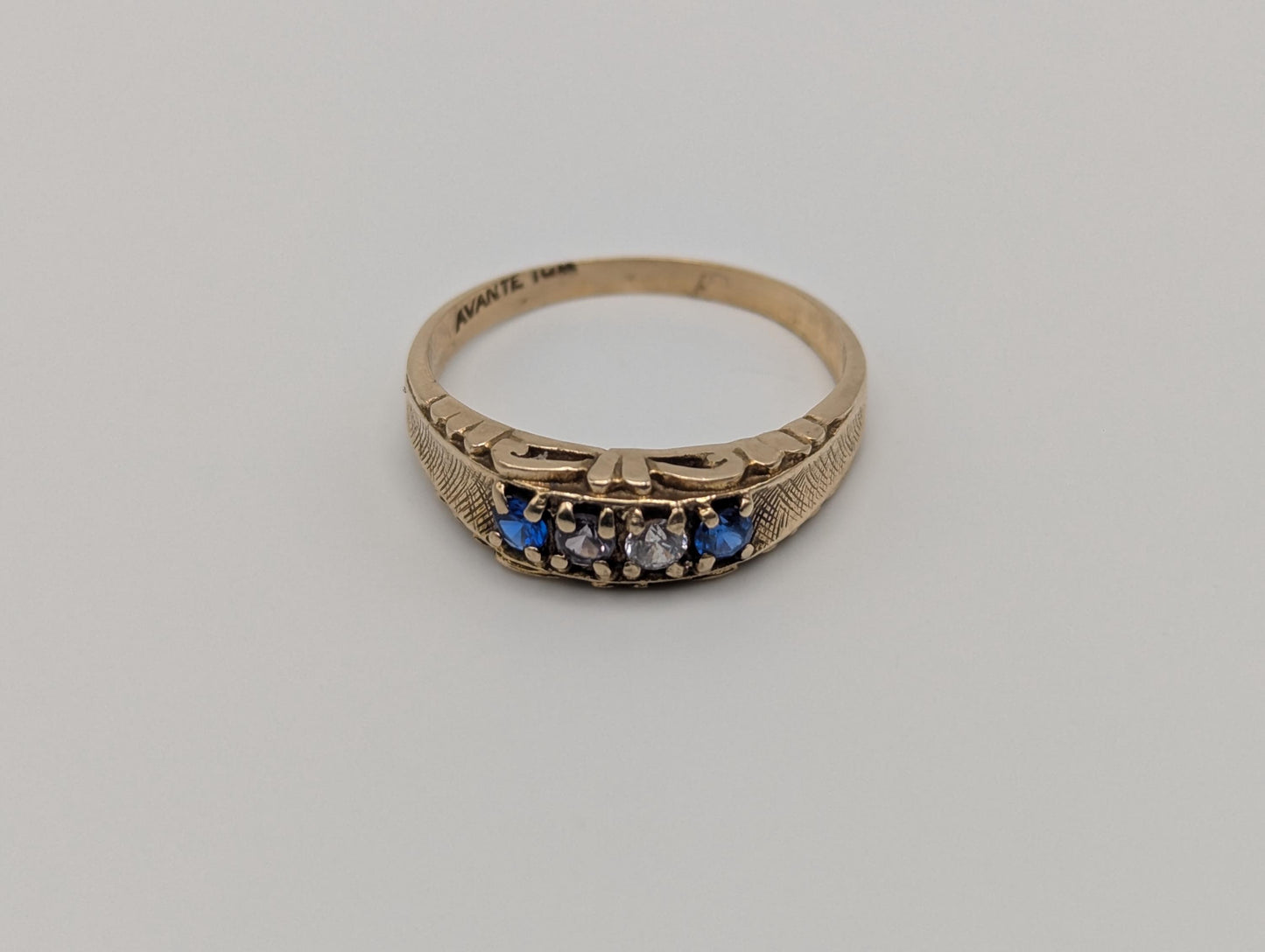 10k Yellow Gold Blue Topaz White Quartz Ring Vintage Half Channel Setting Ring