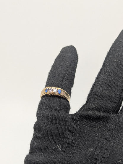 10k Yellow Gold Blue Topaz White Quartz Ring Vintage Half Channel Setting Ring